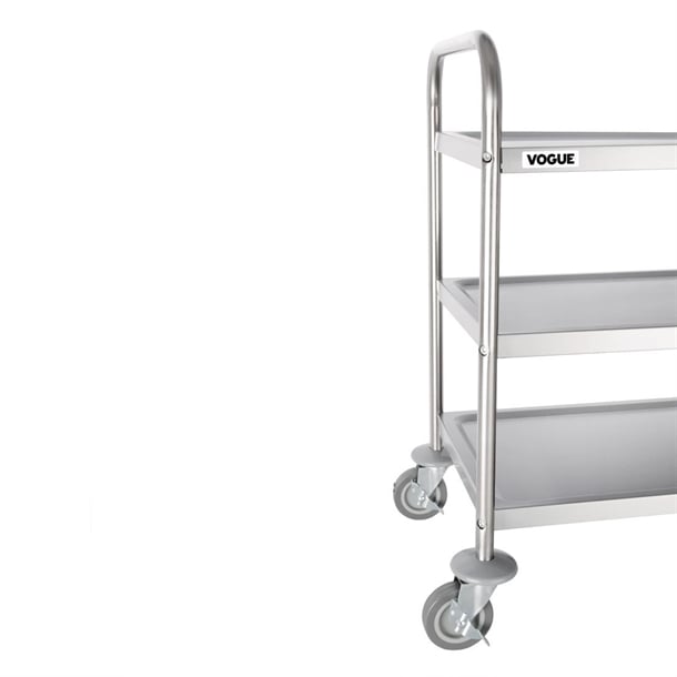 Vogue Stainless Steel 3 Tier Clearing Trolley Medium f994