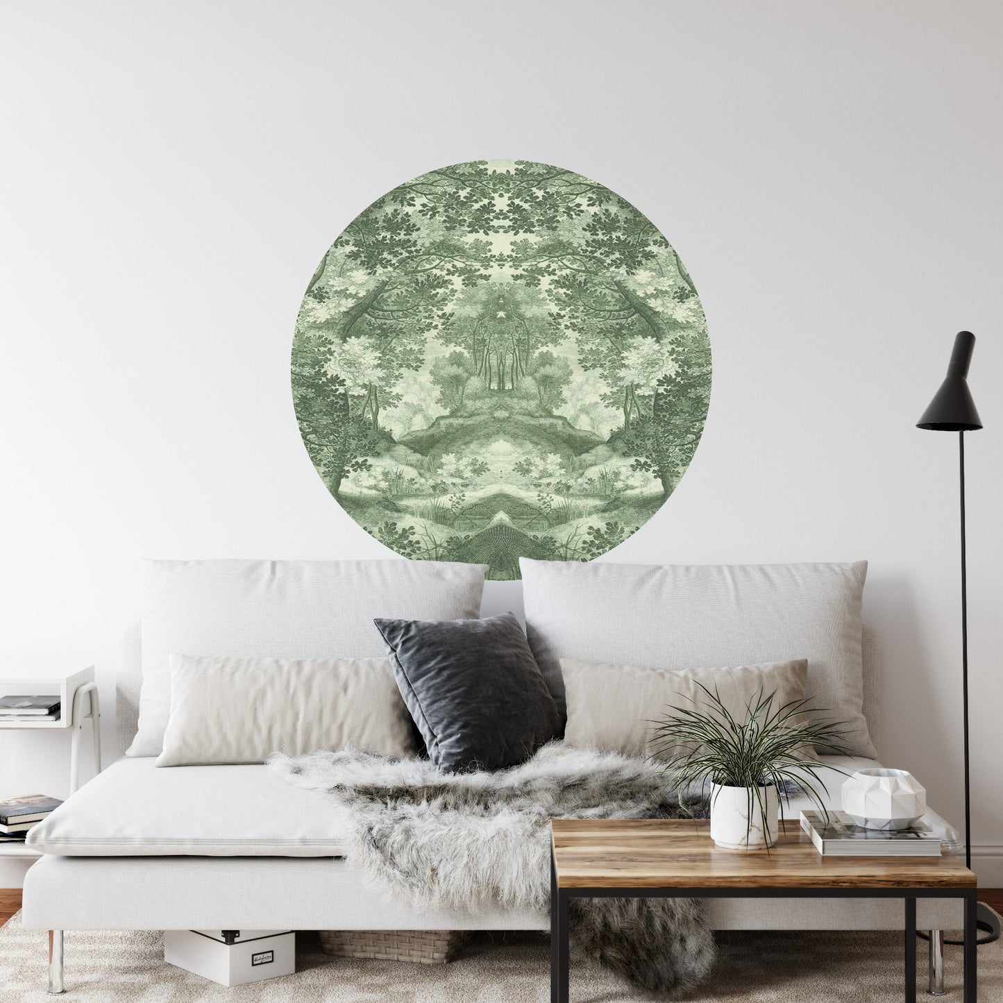 Circular Mural Into The Forest In Green