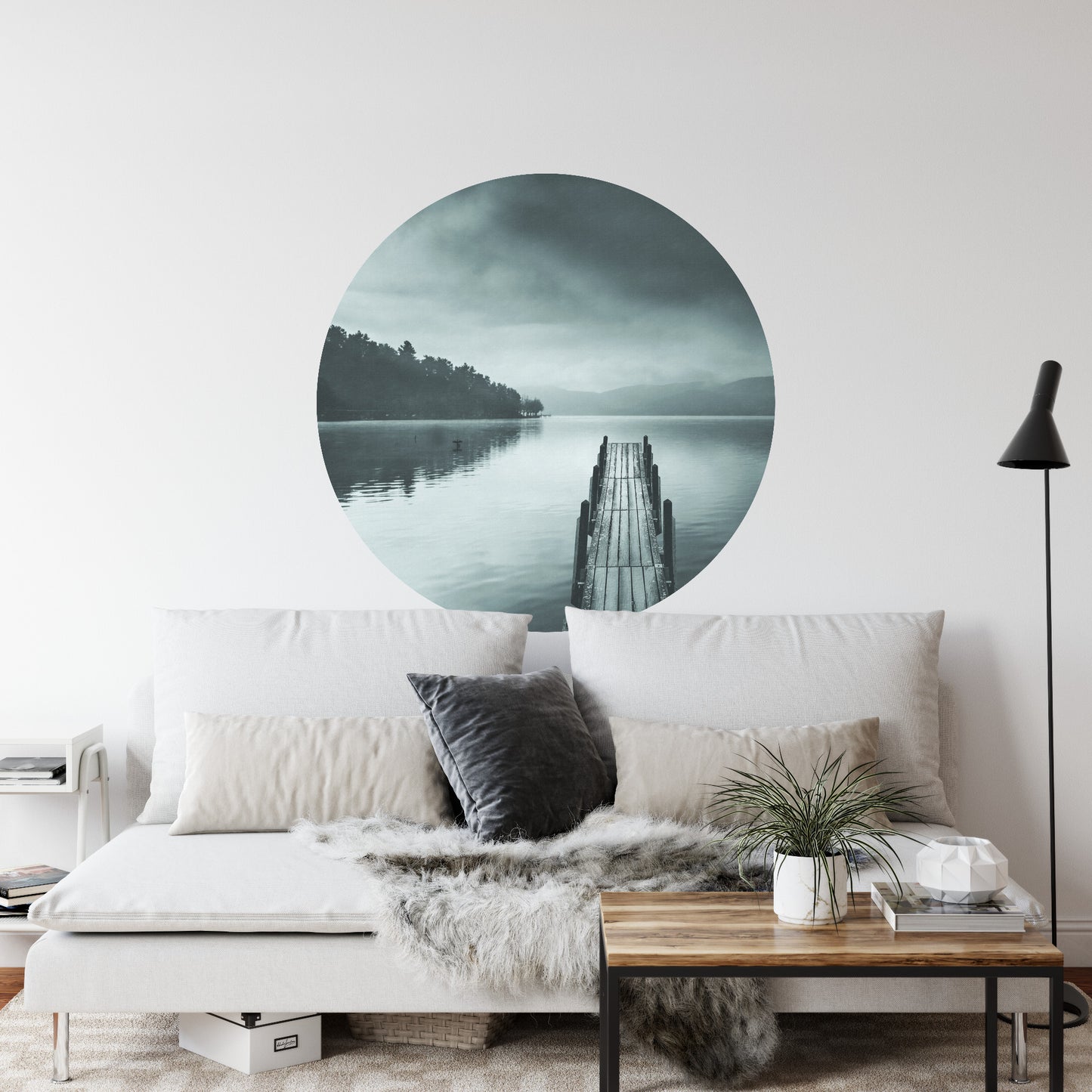 Circular Mural Lake View With Pier Ii By George Digalakis