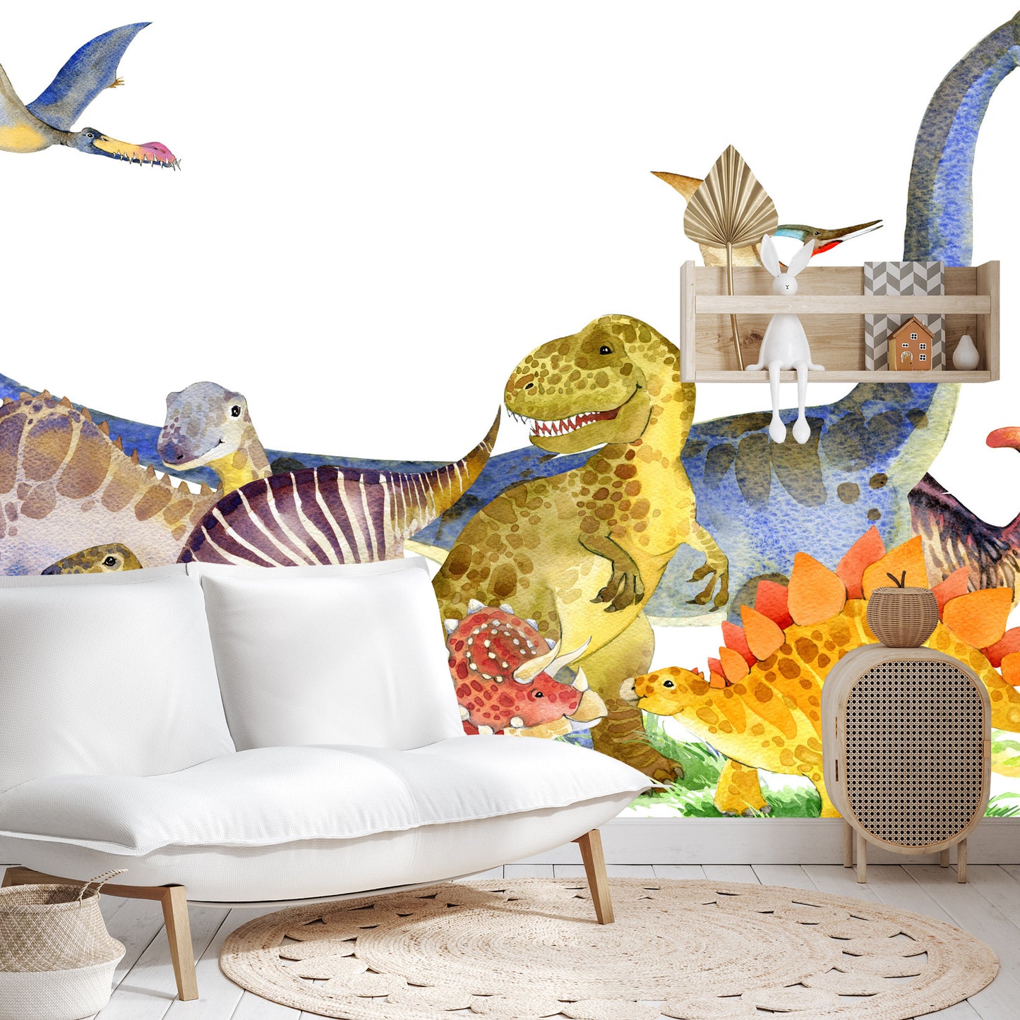 Photomural Dinosaurs Painted With Watercolor