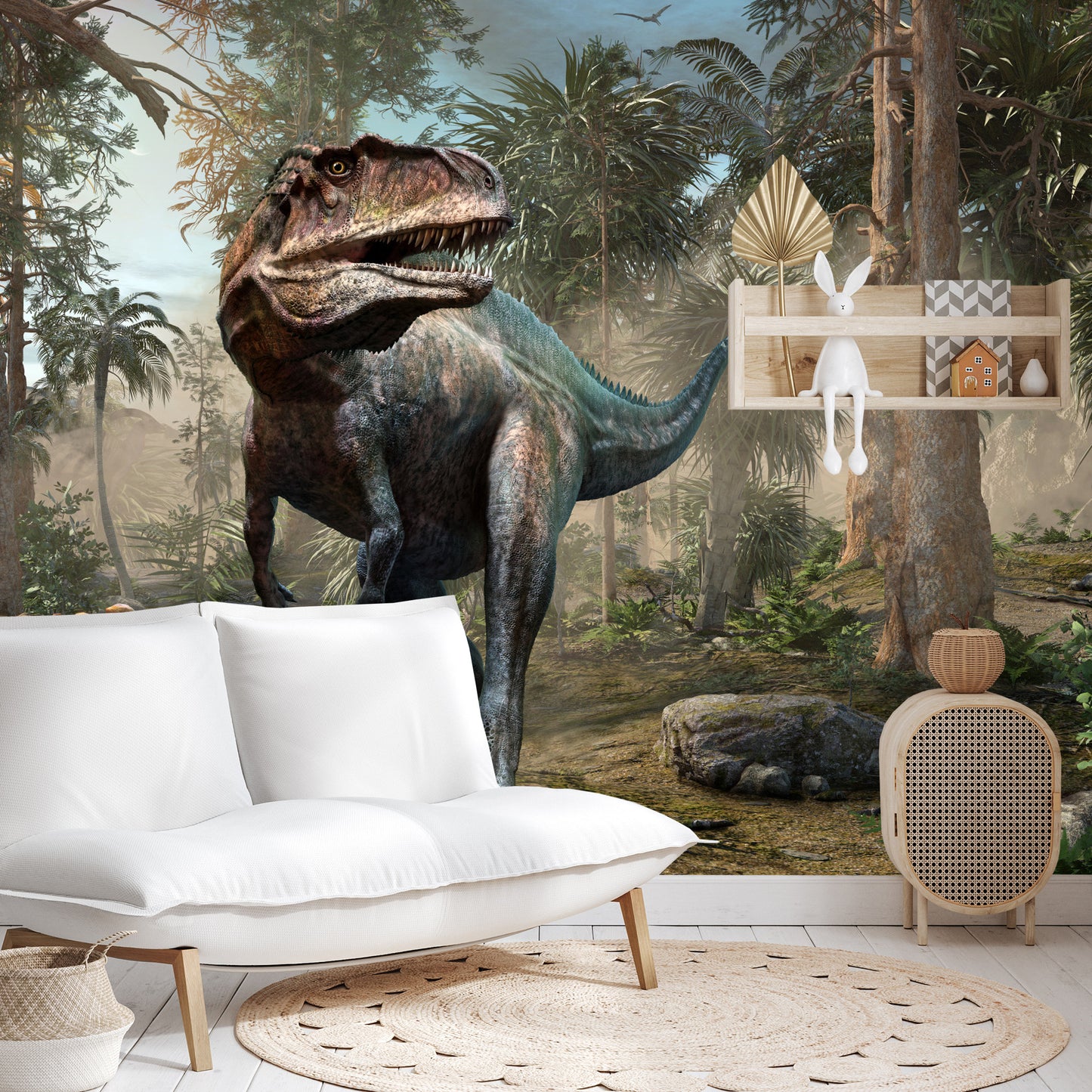 Photomural Realistic Dinosaur And Palm Trees