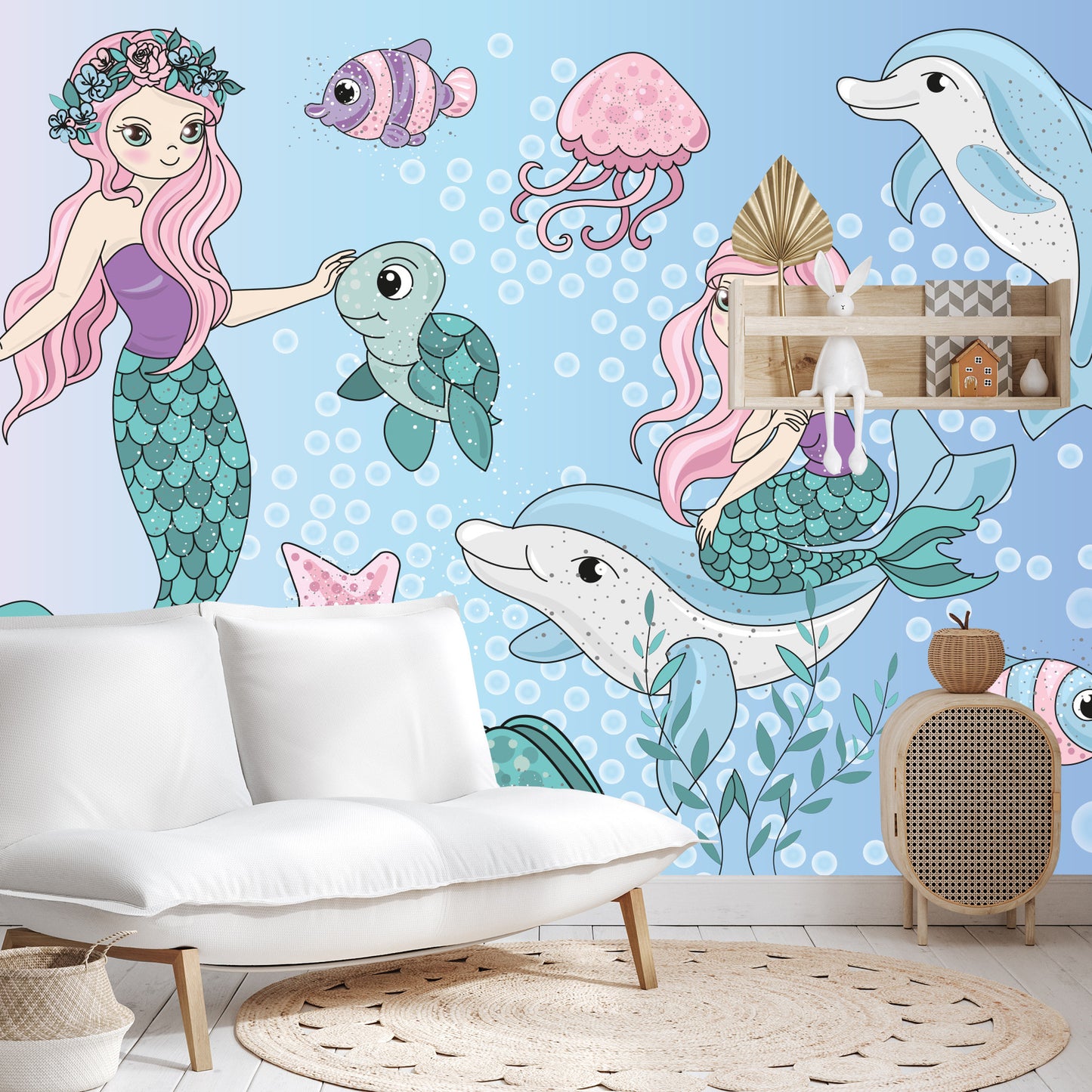 Photomural Mermaids With Sea Animals