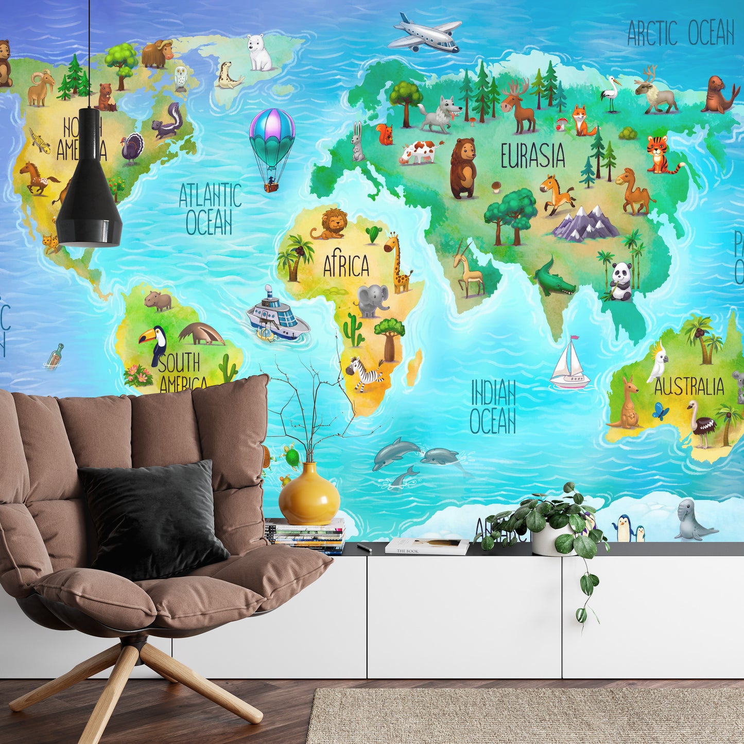 Photomural World Map With Fauna