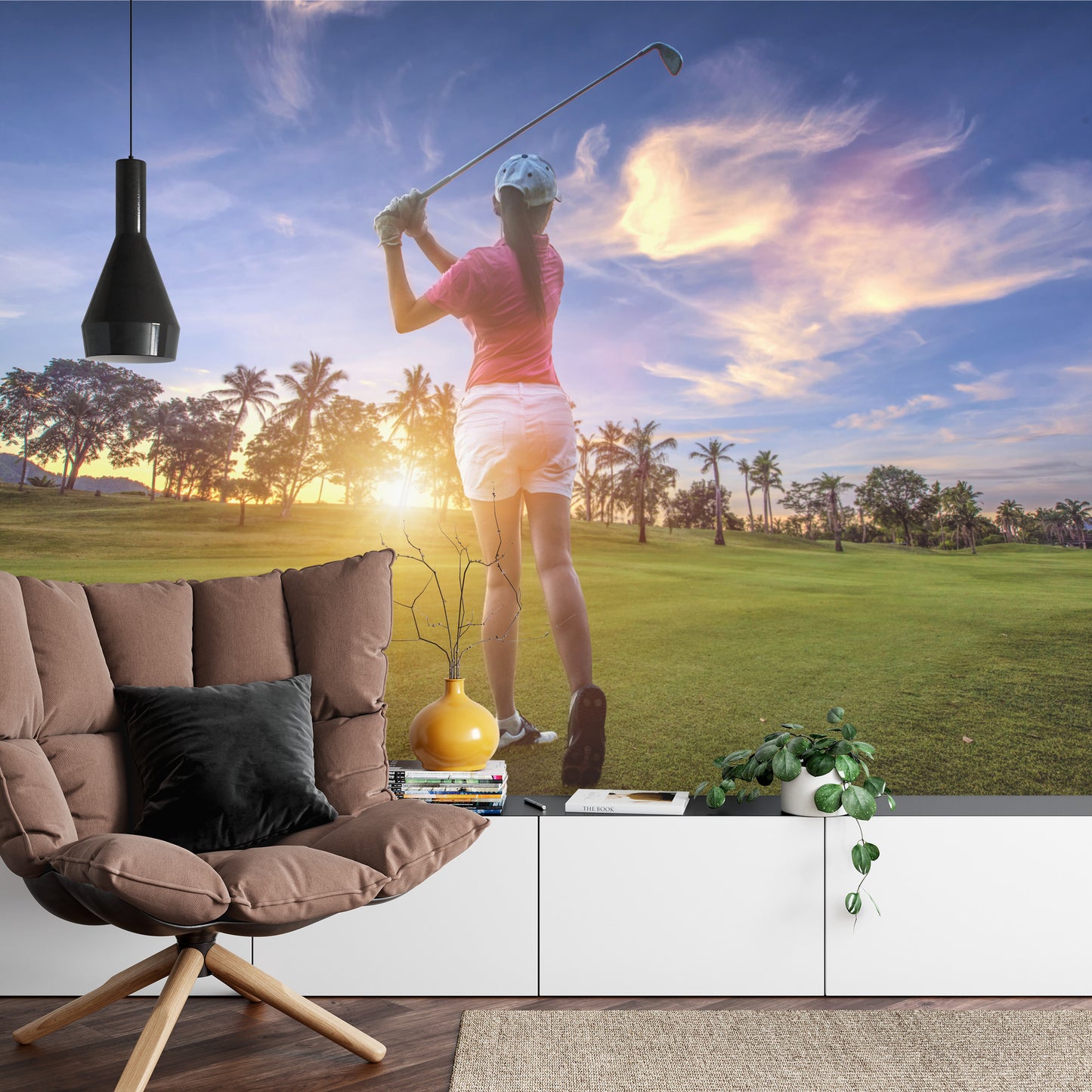 Photomural Golfer Against The Background Of The Sunset