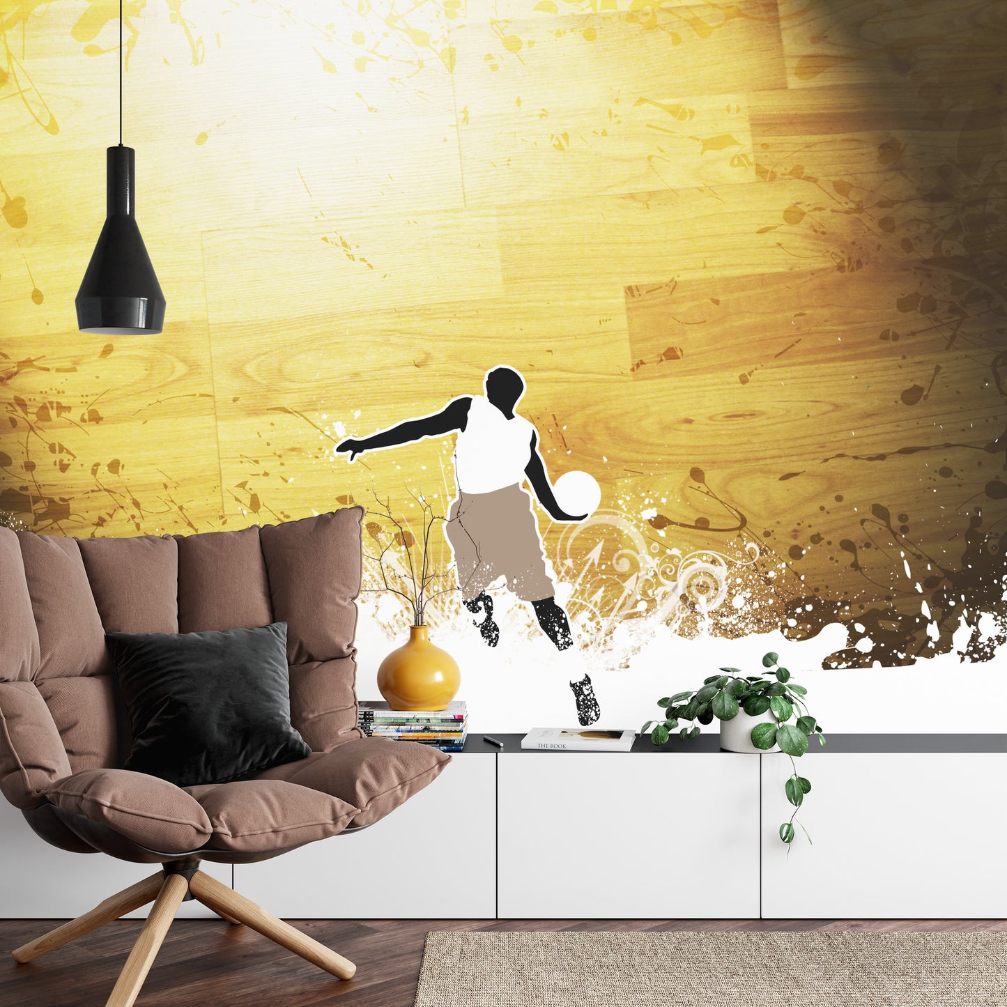 Photomural Basketball Player On A Background Of Planks