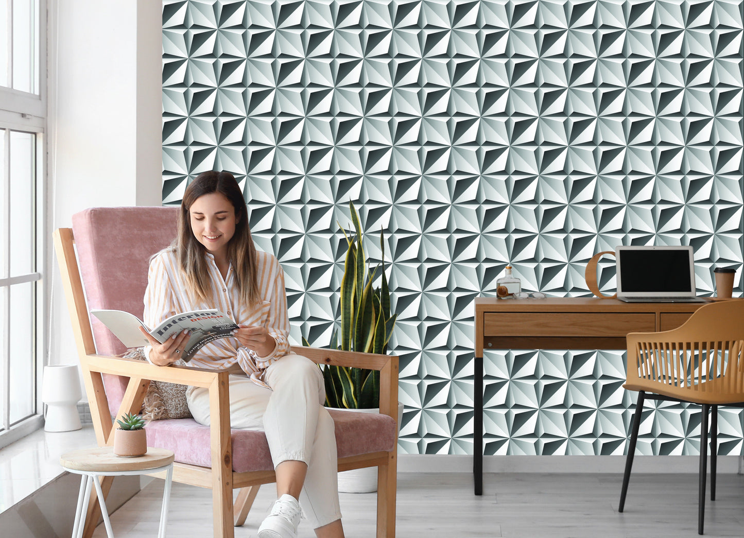 Wallpaper Optical 3D Geometric Figures For Living Room