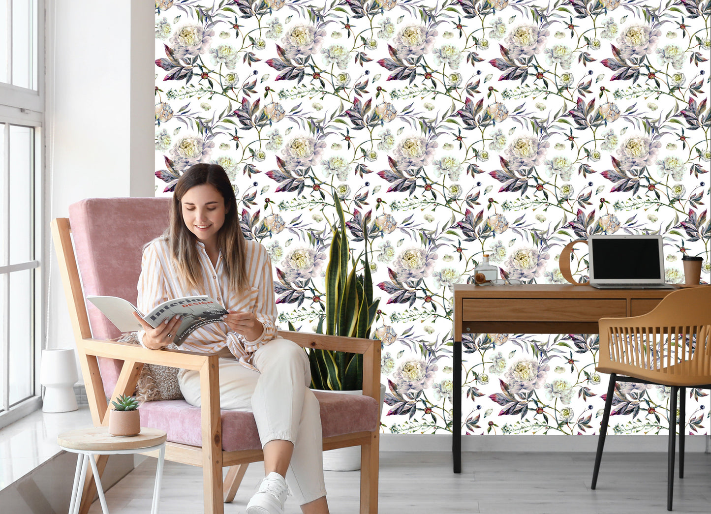 Wallpaper Beautiful Vintage Peonies Leaves