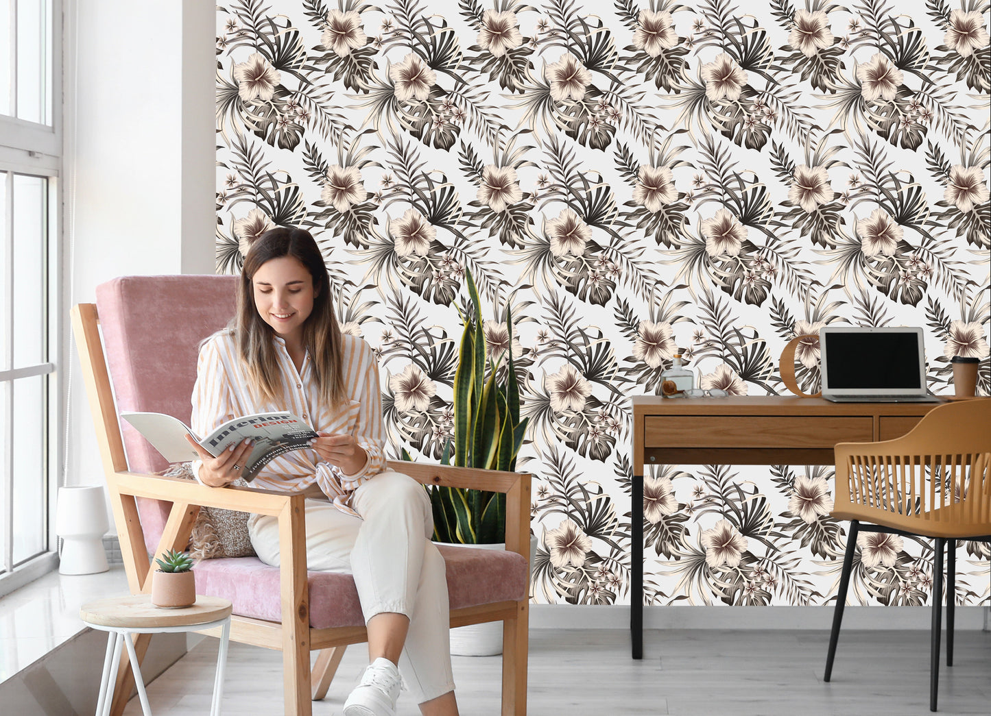 Wallpaper Flowers Leaves In Vintage Style