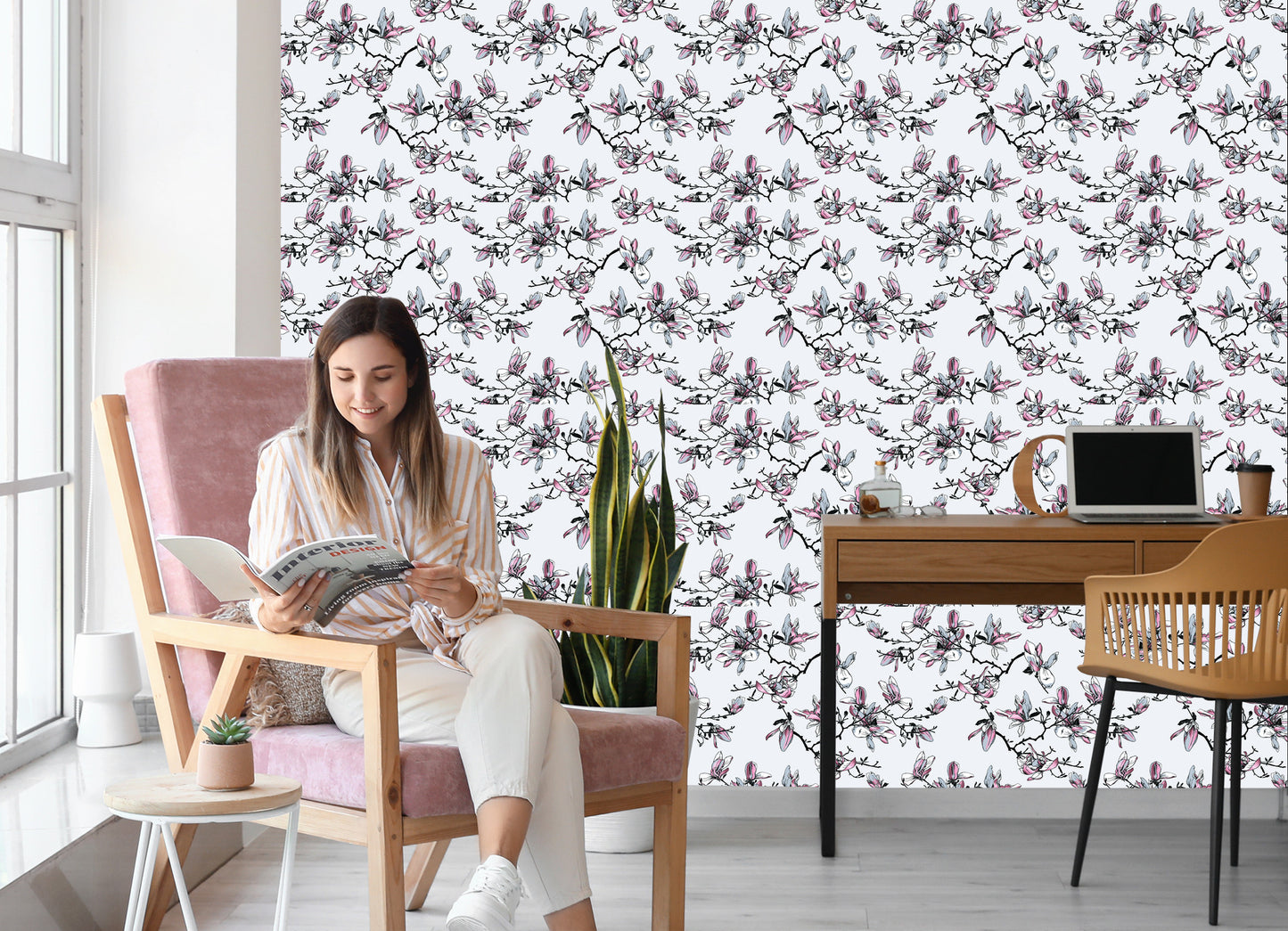Wallpaper Watercolor Magnolia Flowers