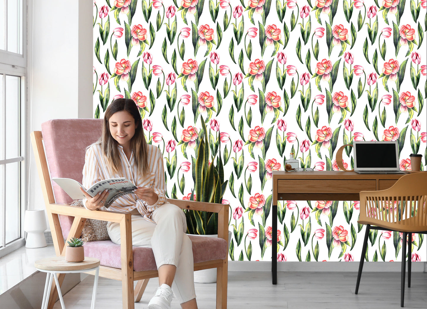 Wallpaper Painted Blooming Tulips