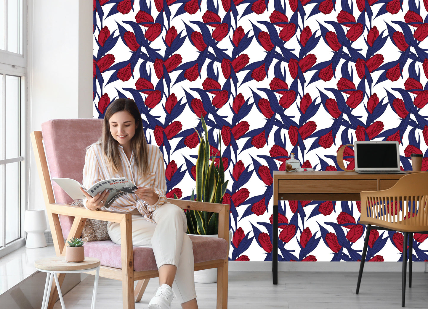 Wallpaper Painted Red Tulips
