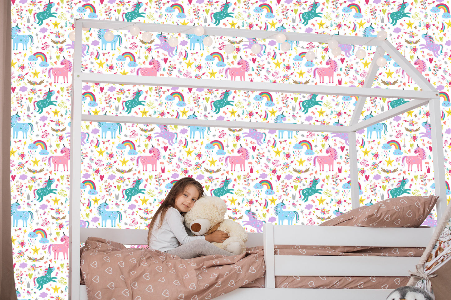 Wallpaper For Children - Rainbow Unicorns In Scandinavian Style