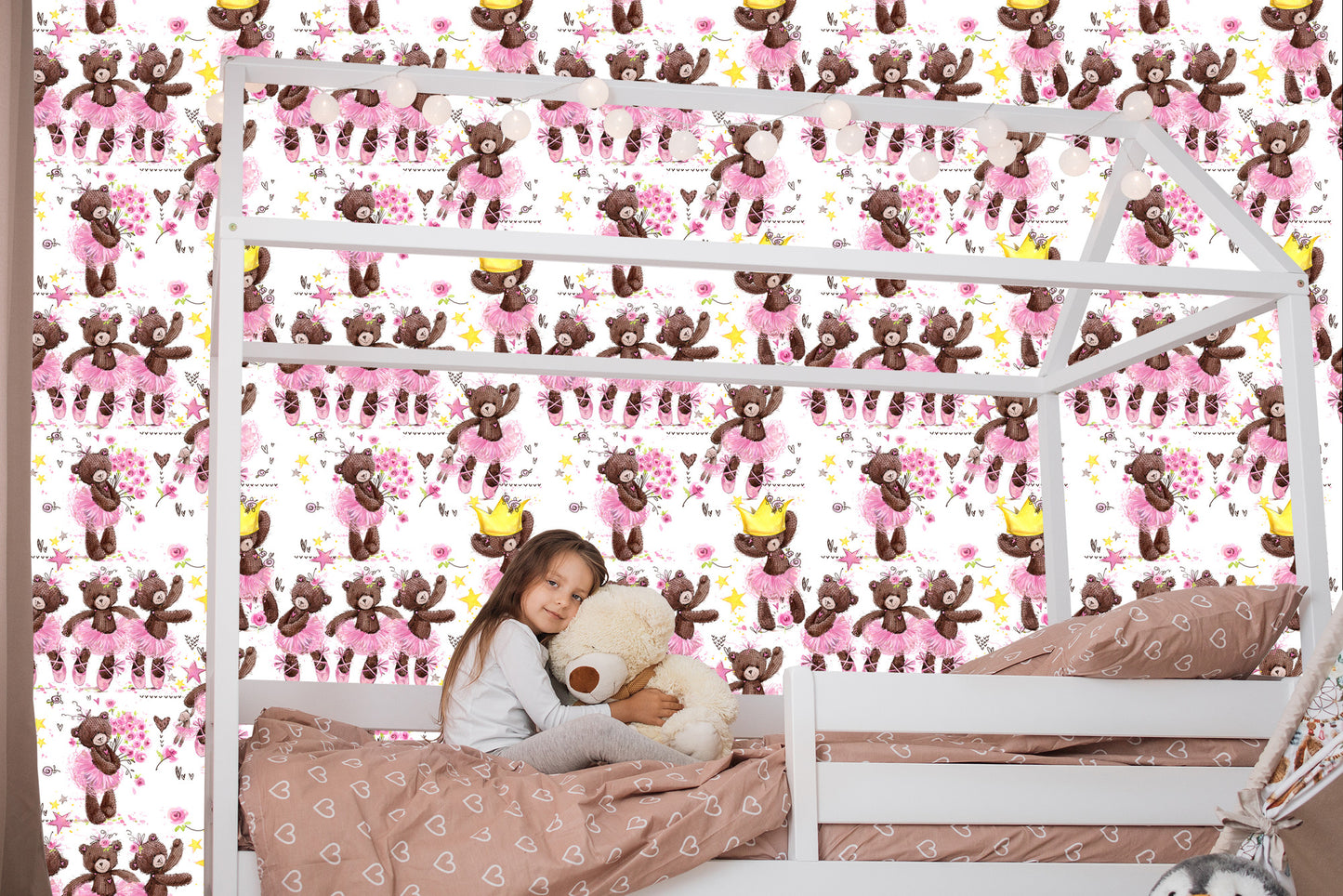 Wallpaper For Girls, Teddy Bears, Stars, Flowers