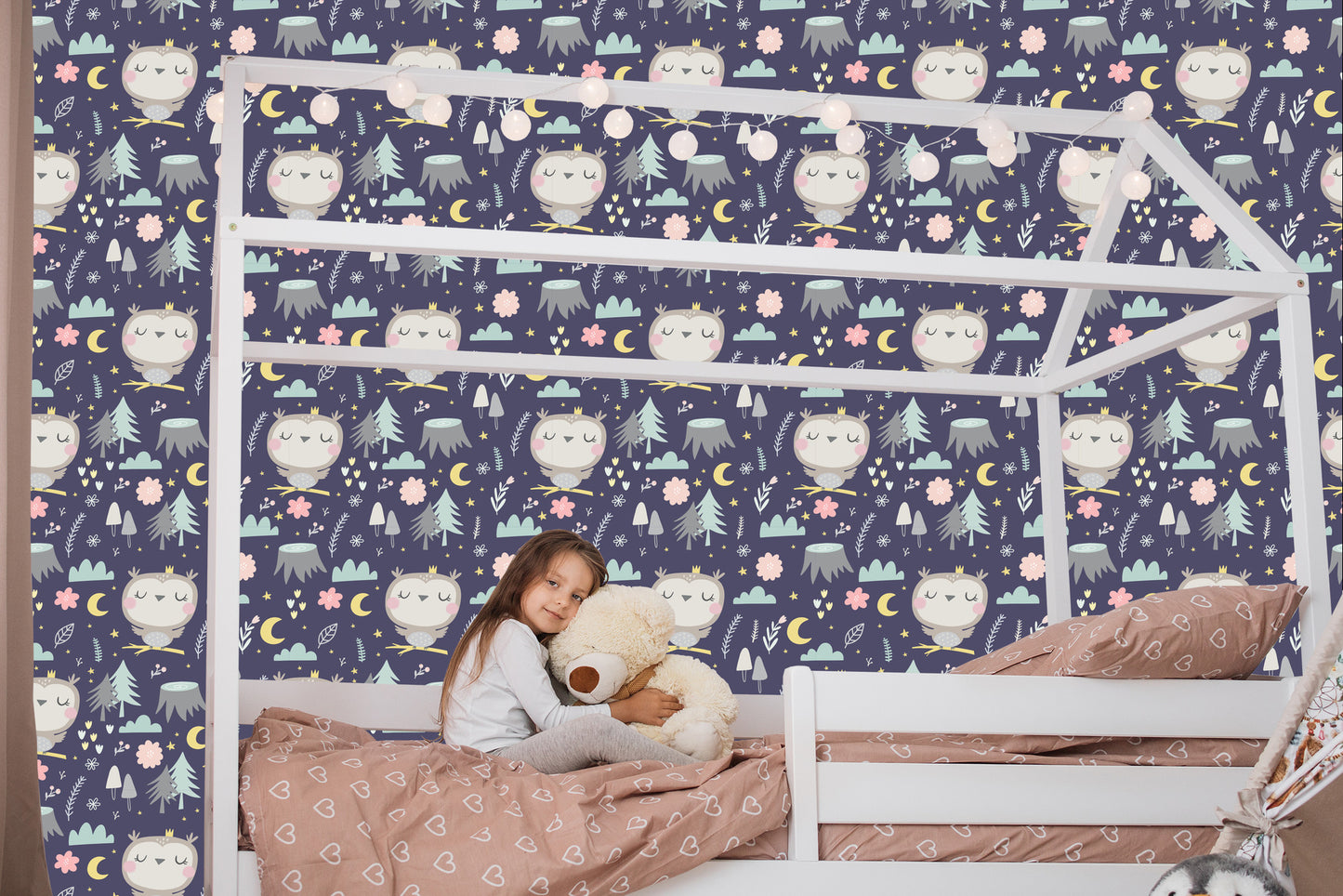 Wallpaper For Girls' Room Owls Clouds Moons