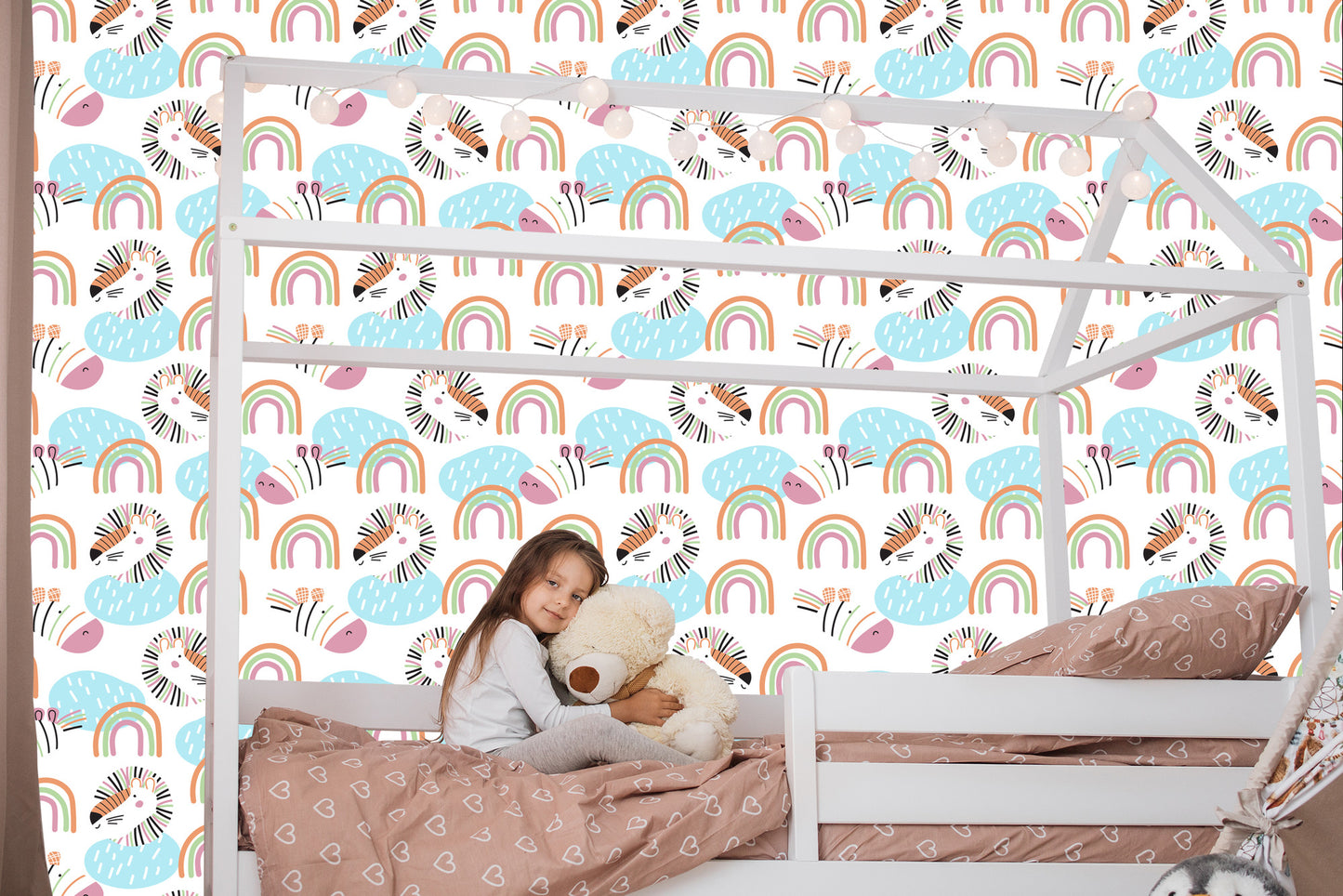 Wallpaper Pastel Animals. Rainbow. Girls Room