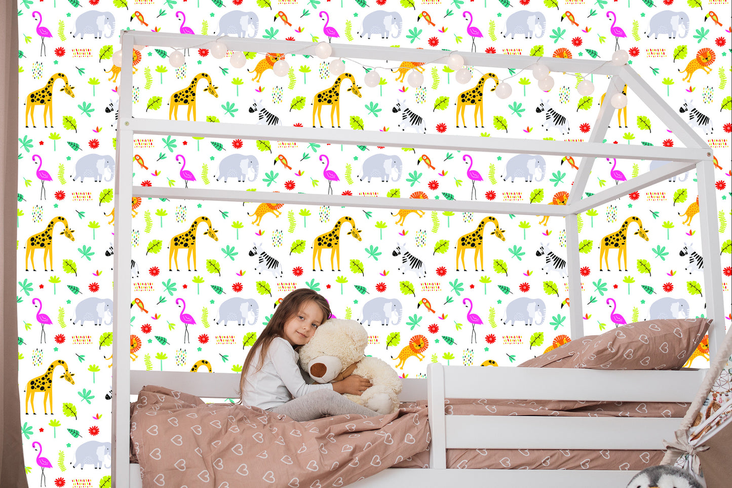 Wallpaper For Girls' Room Flamingos Lions Elephants