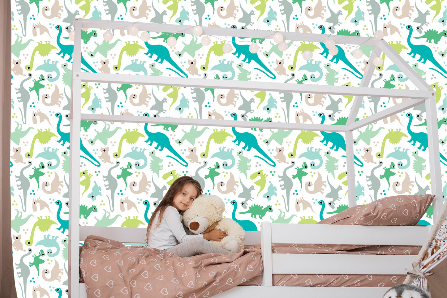 Wallpaper The Colorful Dotted Dinosaurs A Boy's Room