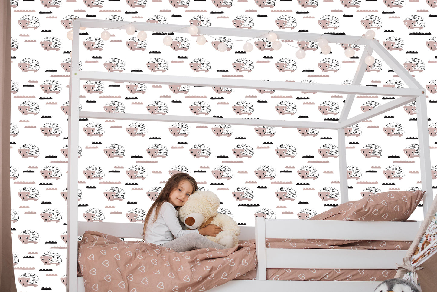 Wallpaper For Boy's Room Hedgehog Animals Clouds