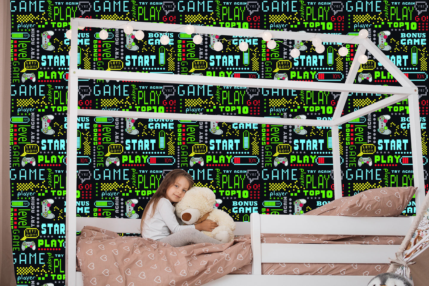 Wallpaper To Boy's Room Colorful Pixelated Inscriptions