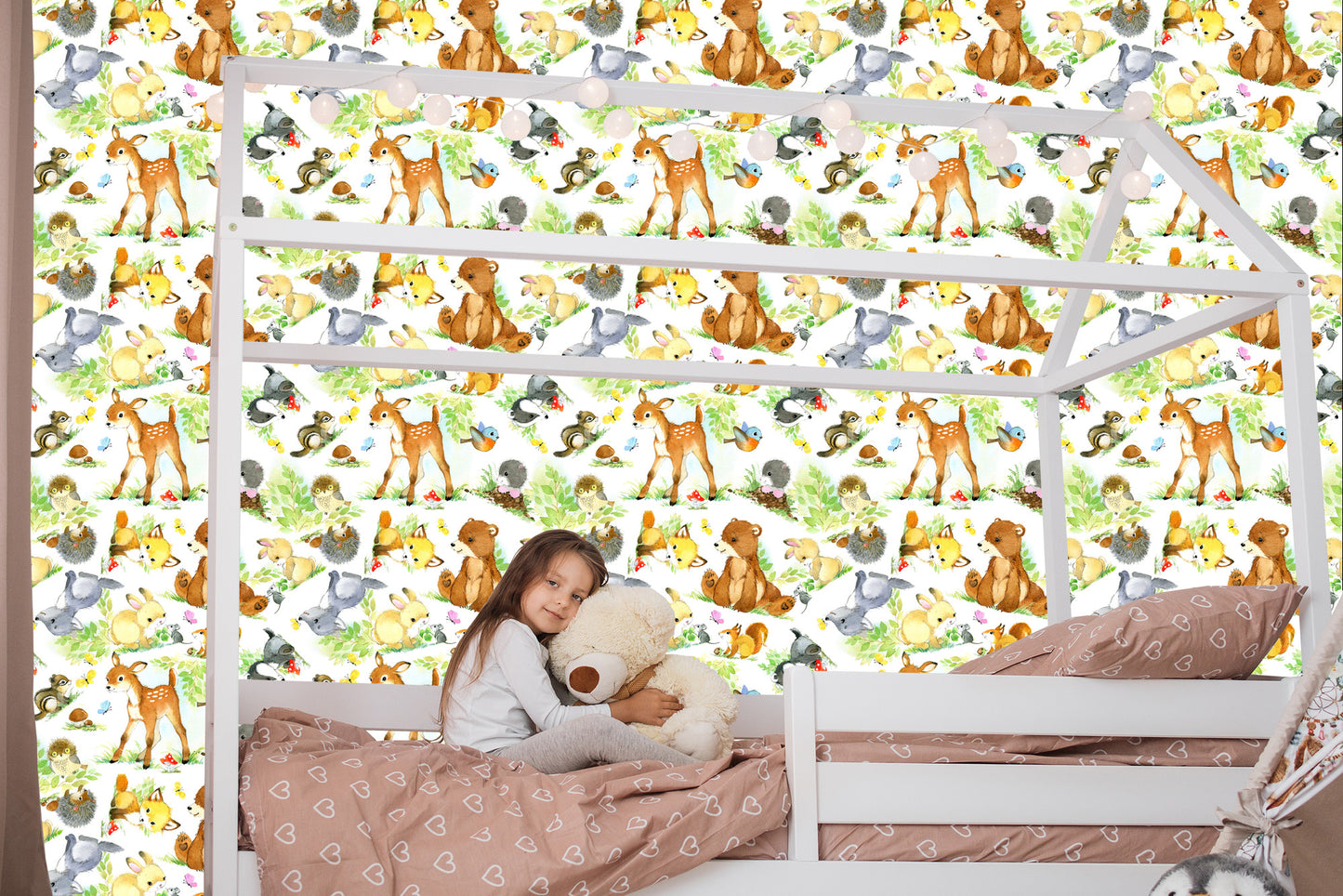 Wallpaper Children's Fairy-Tale Forest Animals. Leaves