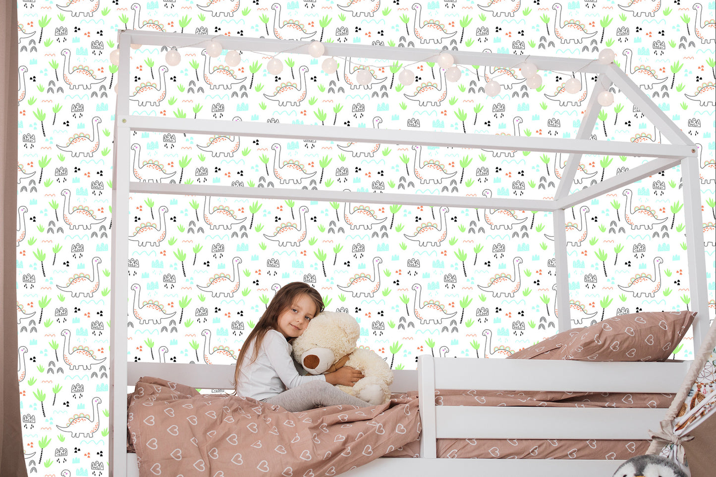 Wallpaper For Children. Dinosaurs. Clouds. Trees