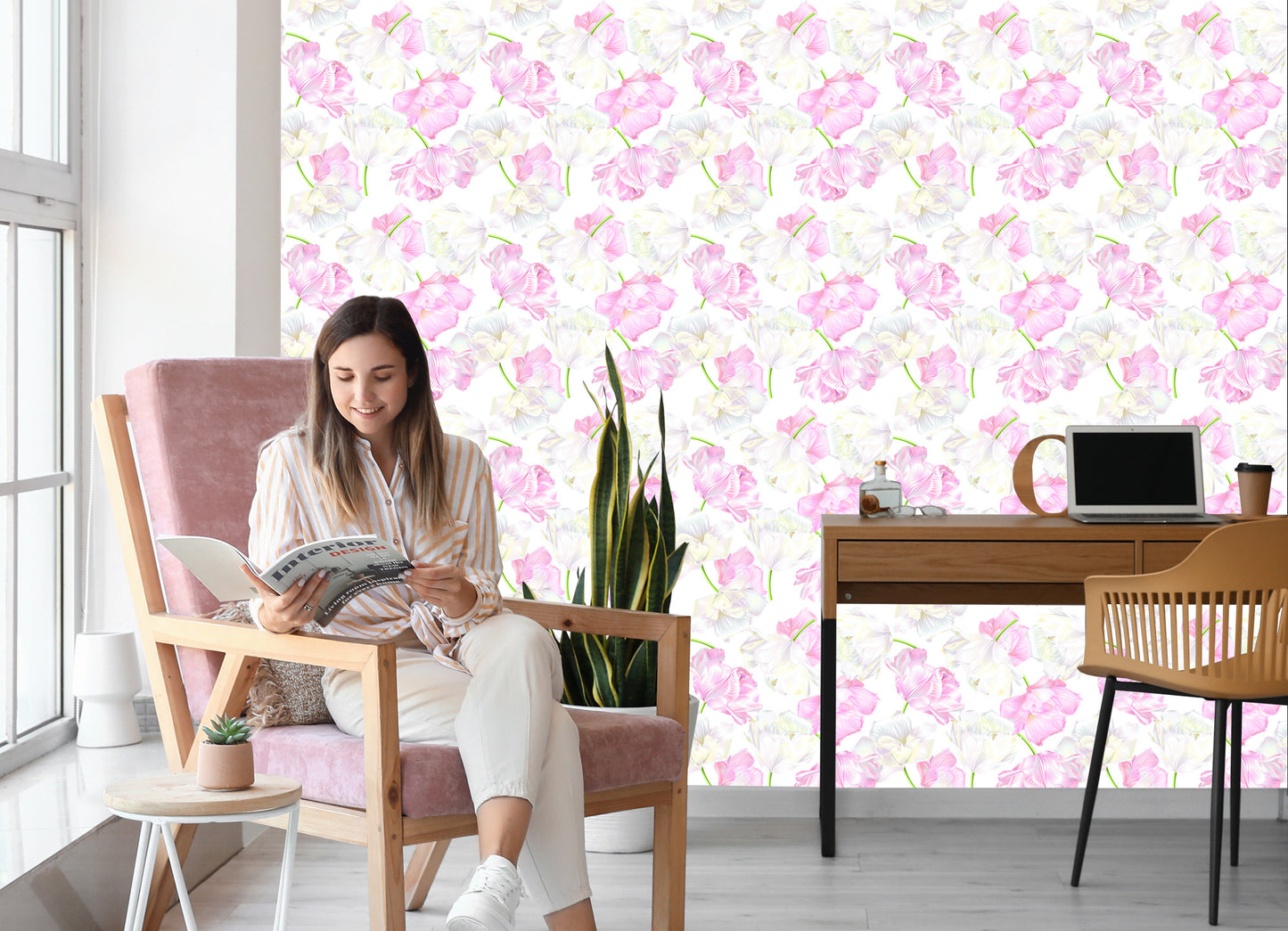 Wallpaper Pink And White Tulips