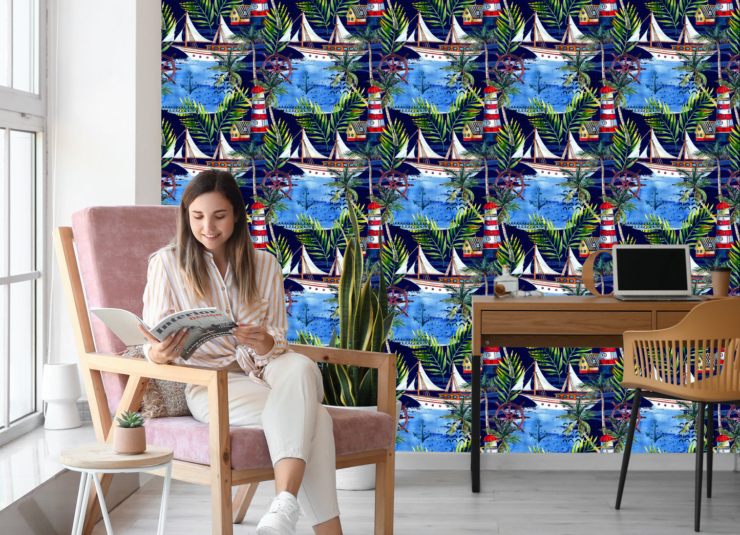 Wallpaper Sailboats Painted With Watercolors W