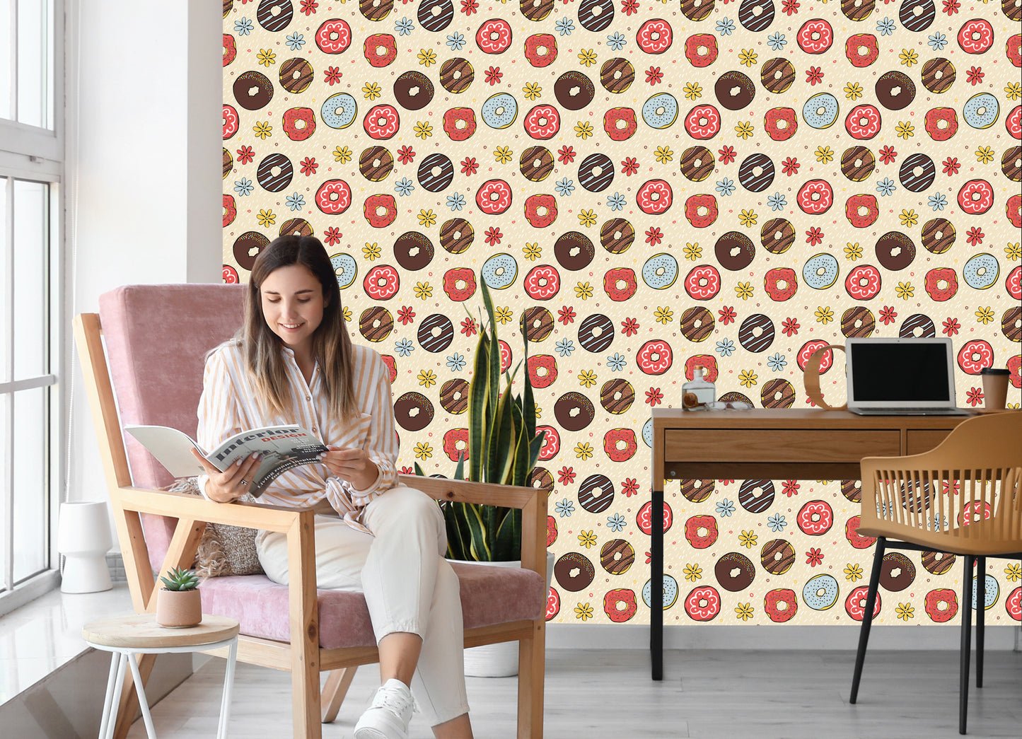 Wallpaper Colorful Donuts With Flowers