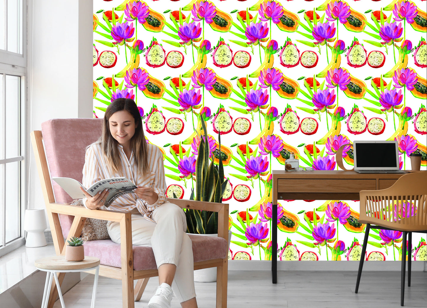 Wallpaper With Fruit Flowers For Kitchen Dining Room