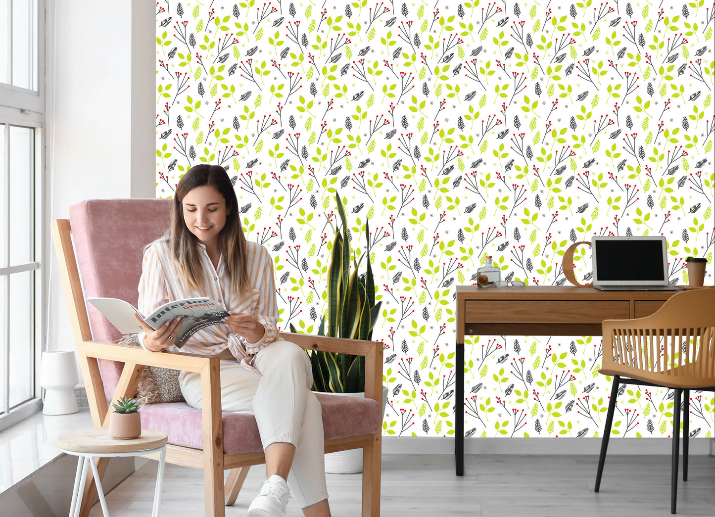 Wallpaper For Children - Green Leaves And Red Berries