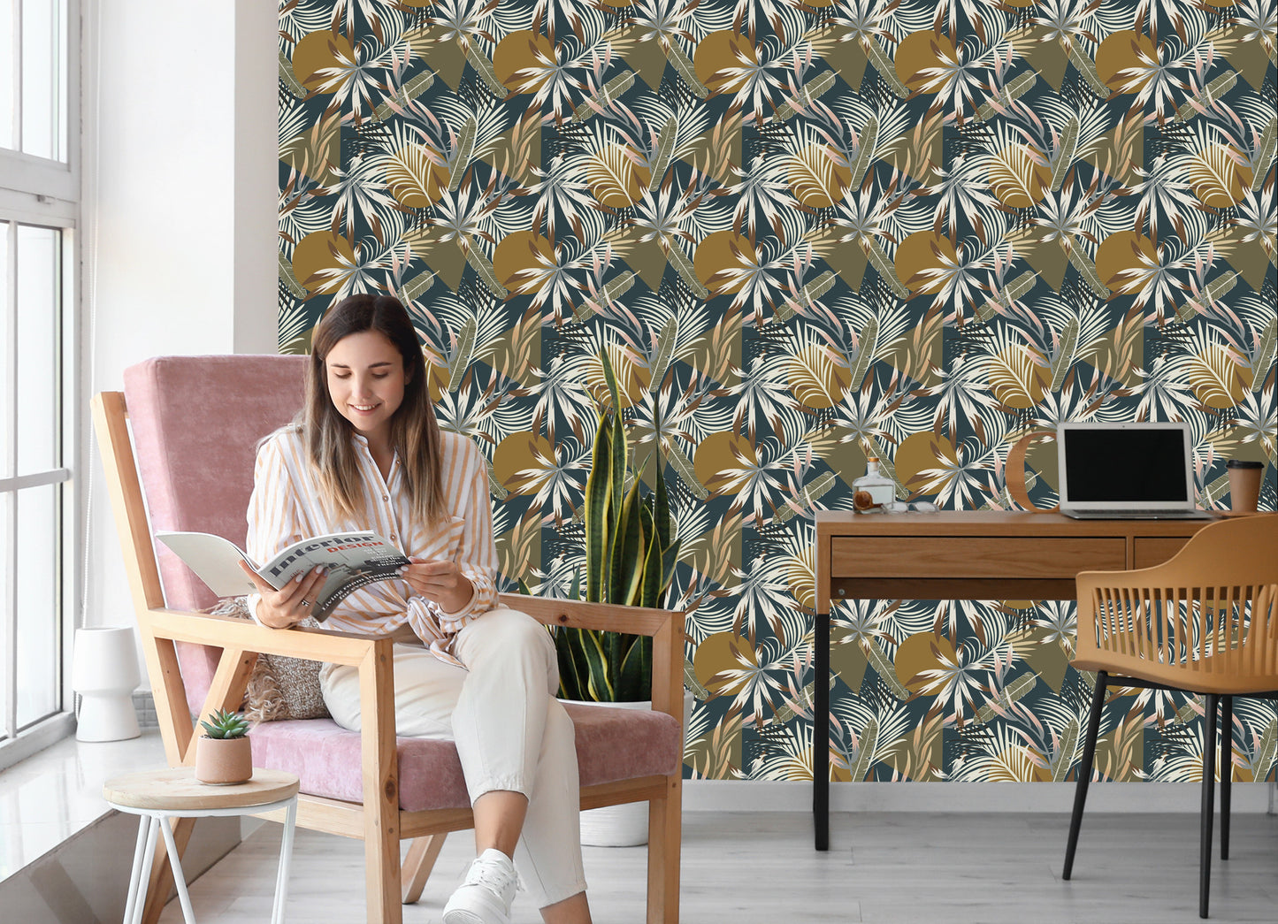 Wallpaper Leaves And Geometric Figures