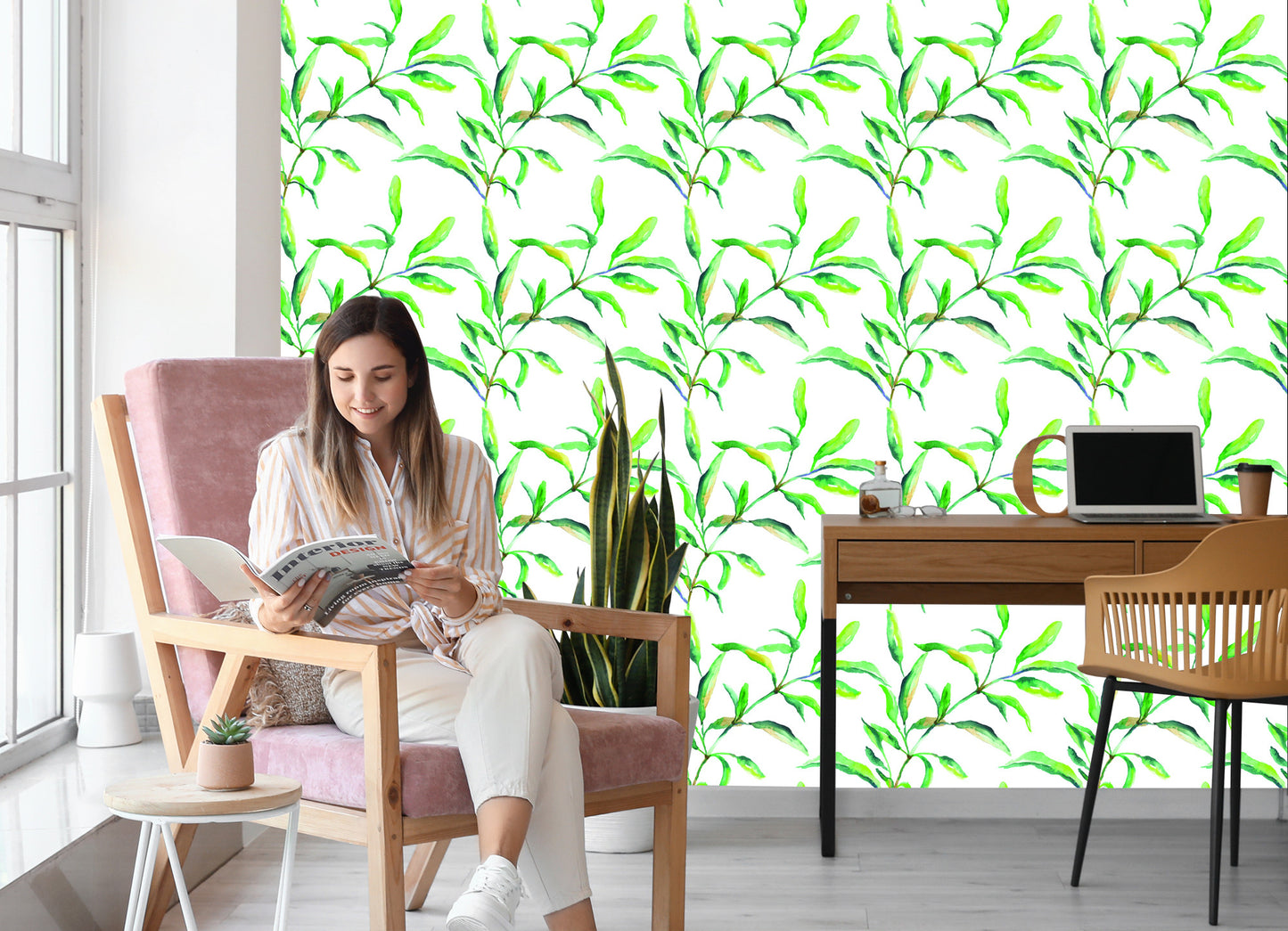 Wallpaper Spring Watercolor Leaves