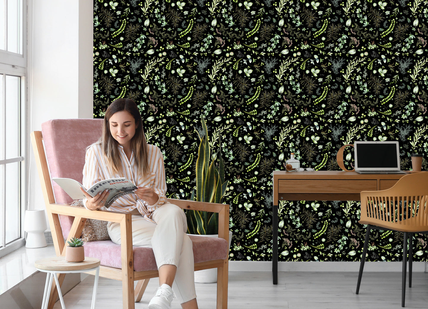 Wallpaper Forest Leaves With Herbs
