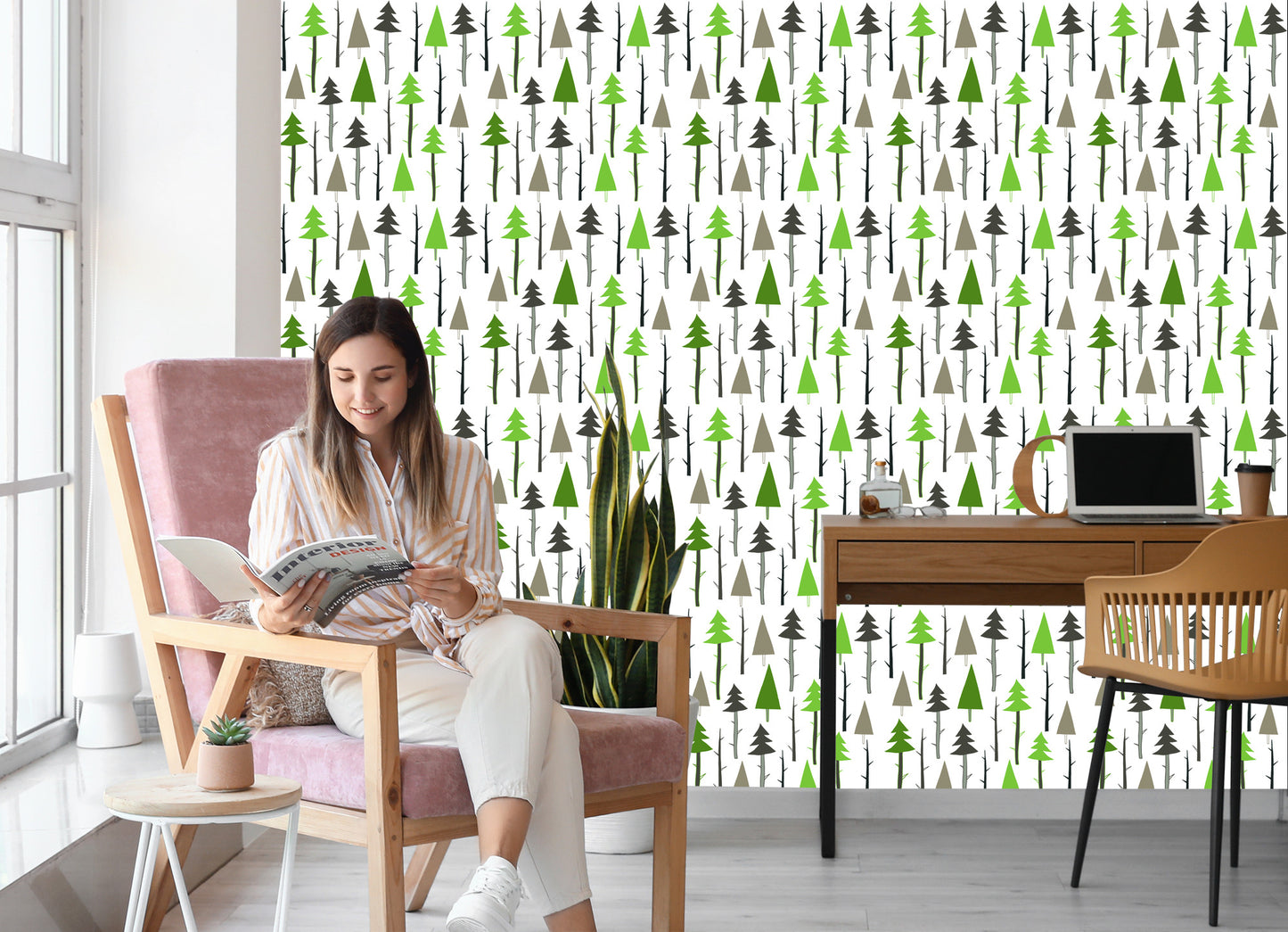 Wallpaper Forest. Green. Branches. Children's Room