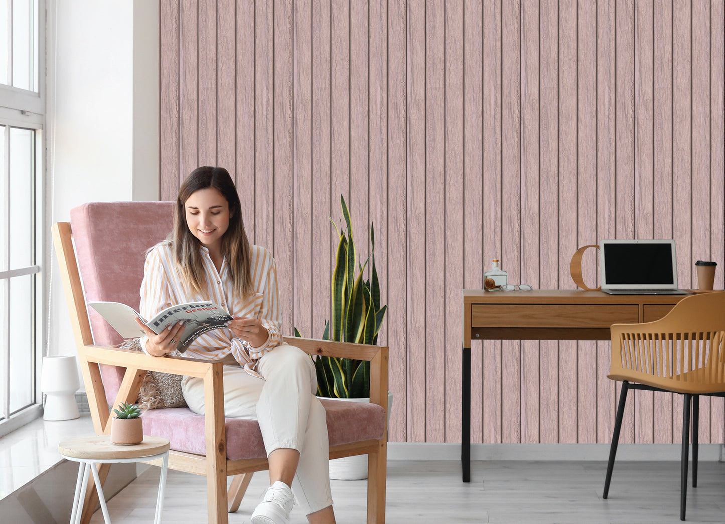 Wallpaper Wooden Planks In Pastel Colors