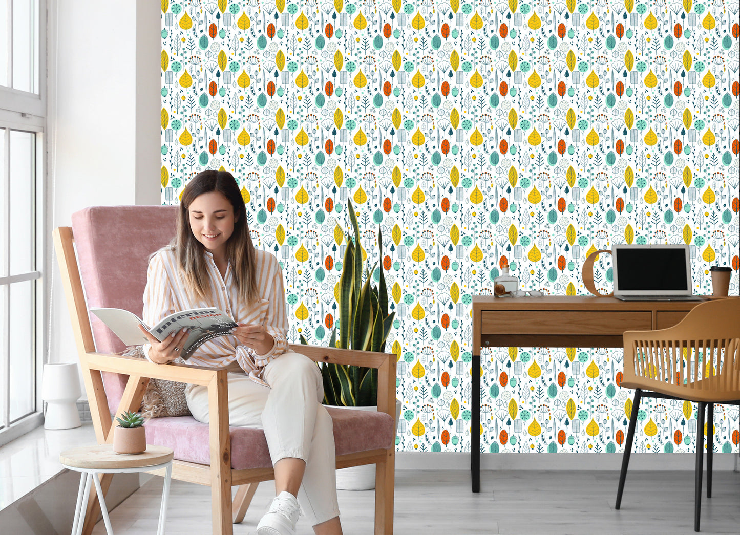 Wallpaper Leaves For Children In Scandinavian Style