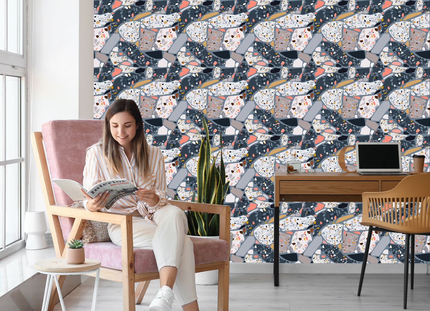 Wallpaper Concrete Terrazzo Stylish Pattern