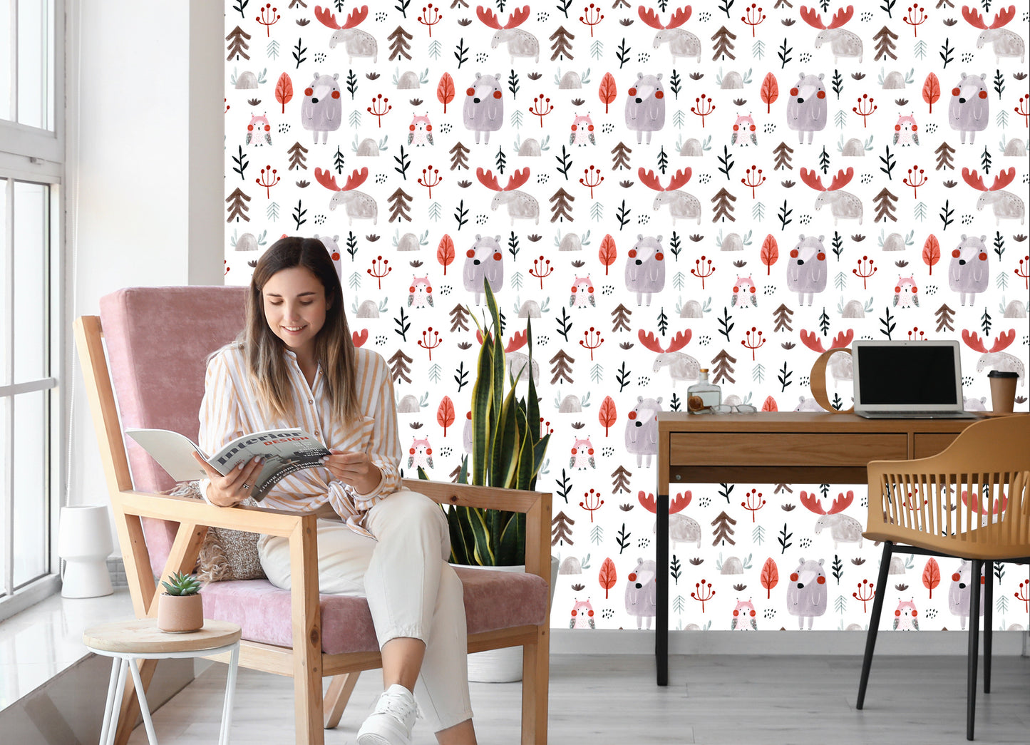 Wallpaper For Children - Owl, Moose And Bear
