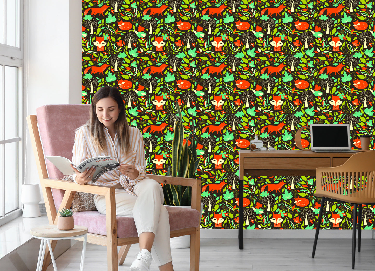 Wallpaper Painted Foxes In The Forest
