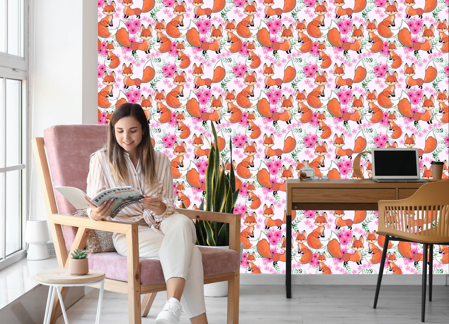 Wallpaper Lovely Foxes With Flowers