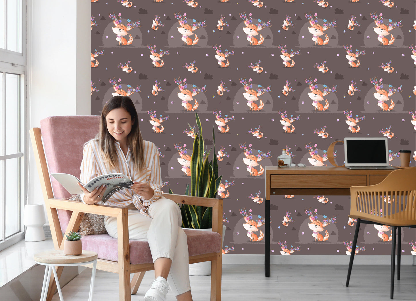 Wallpaper Foxes, Birds And Flowers