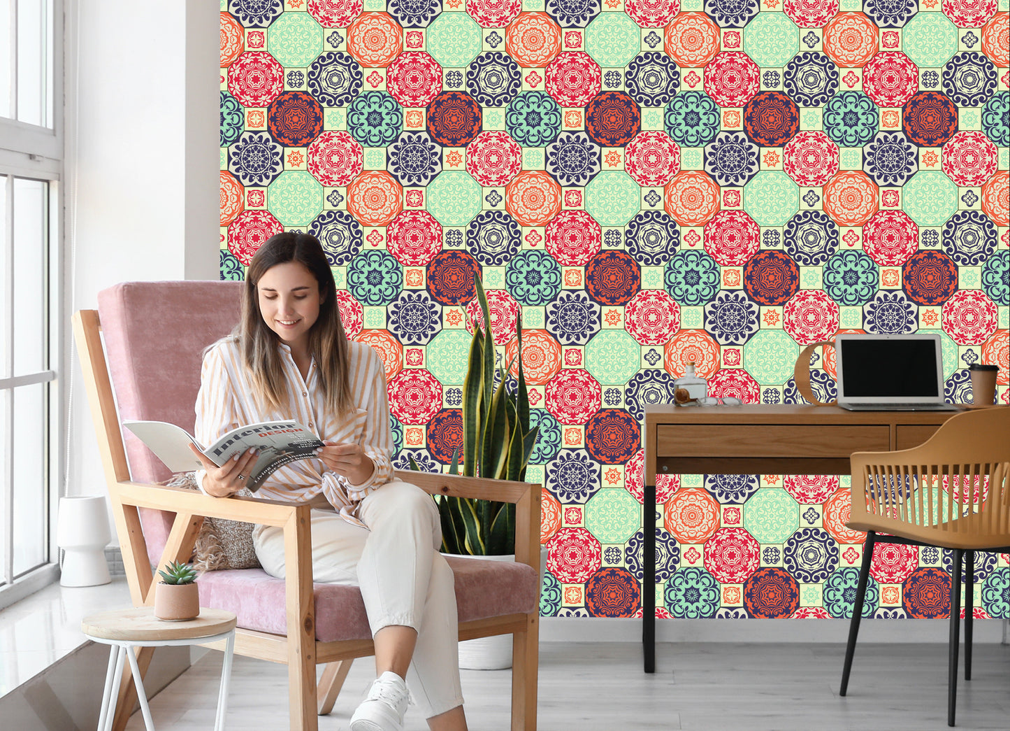 Wallpaper Colorful Ornaments In Retro Style