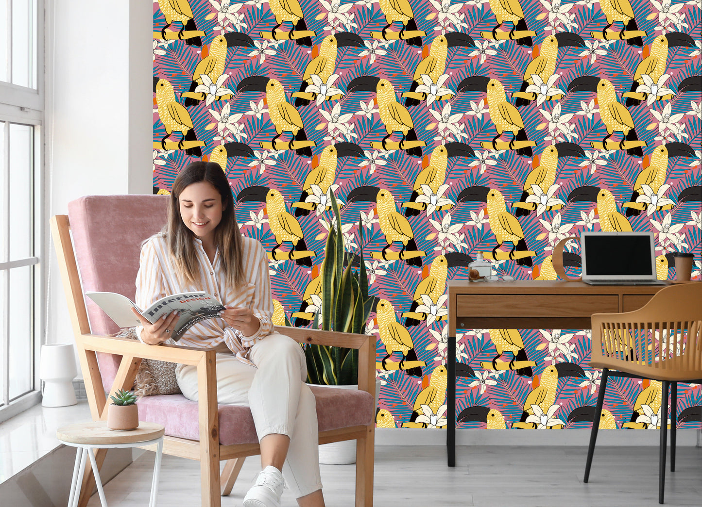 Wallpaper Toucans And Flowers