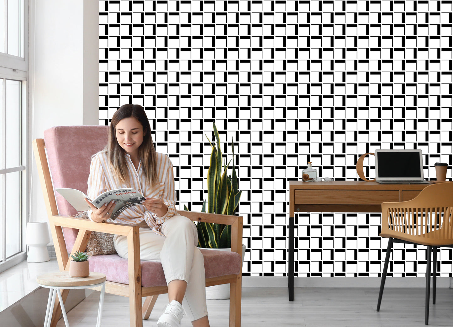 Wallpaper 3D Geometric Plaid For Office Living Room