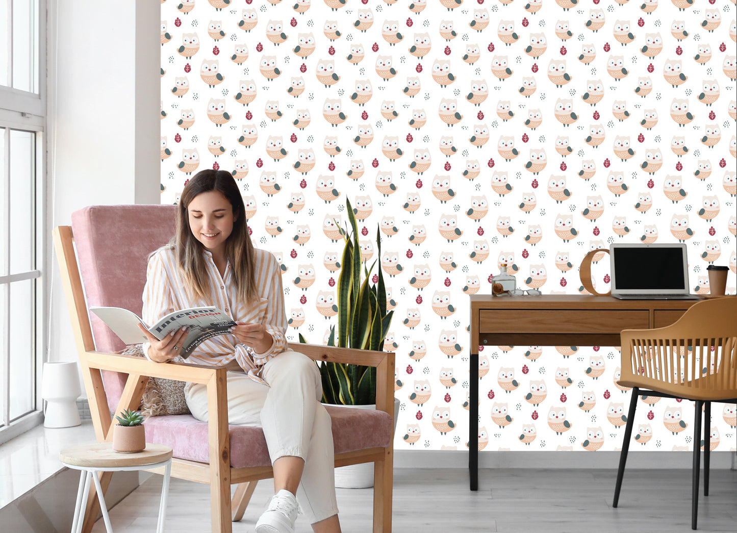 Wallpaper Owls With Leaves