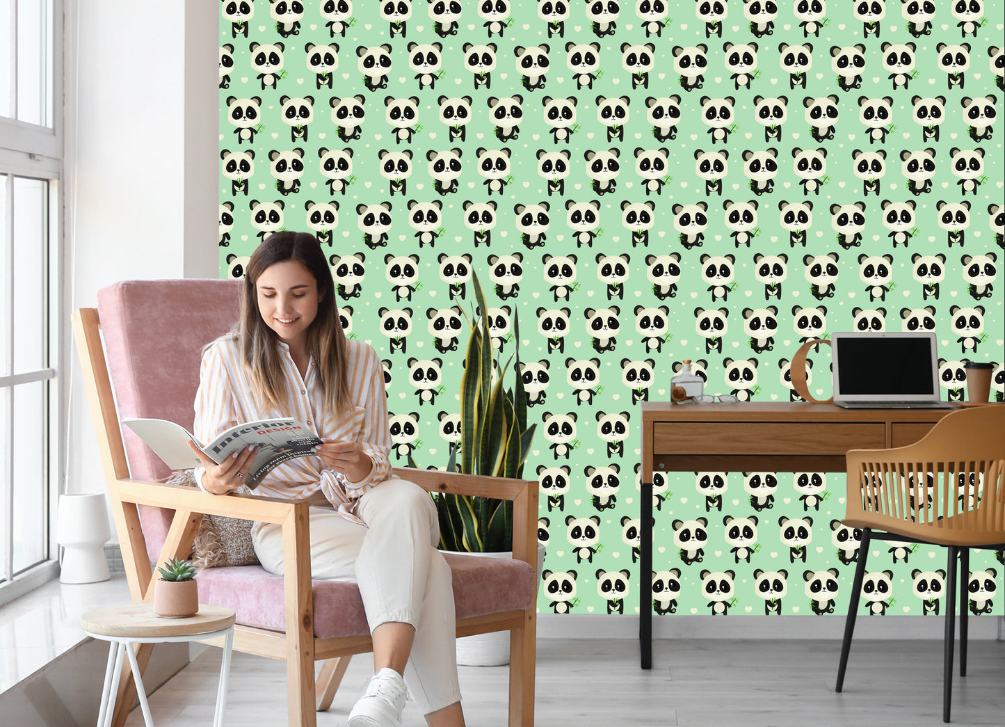 Wallpaper Pandas With Leaves