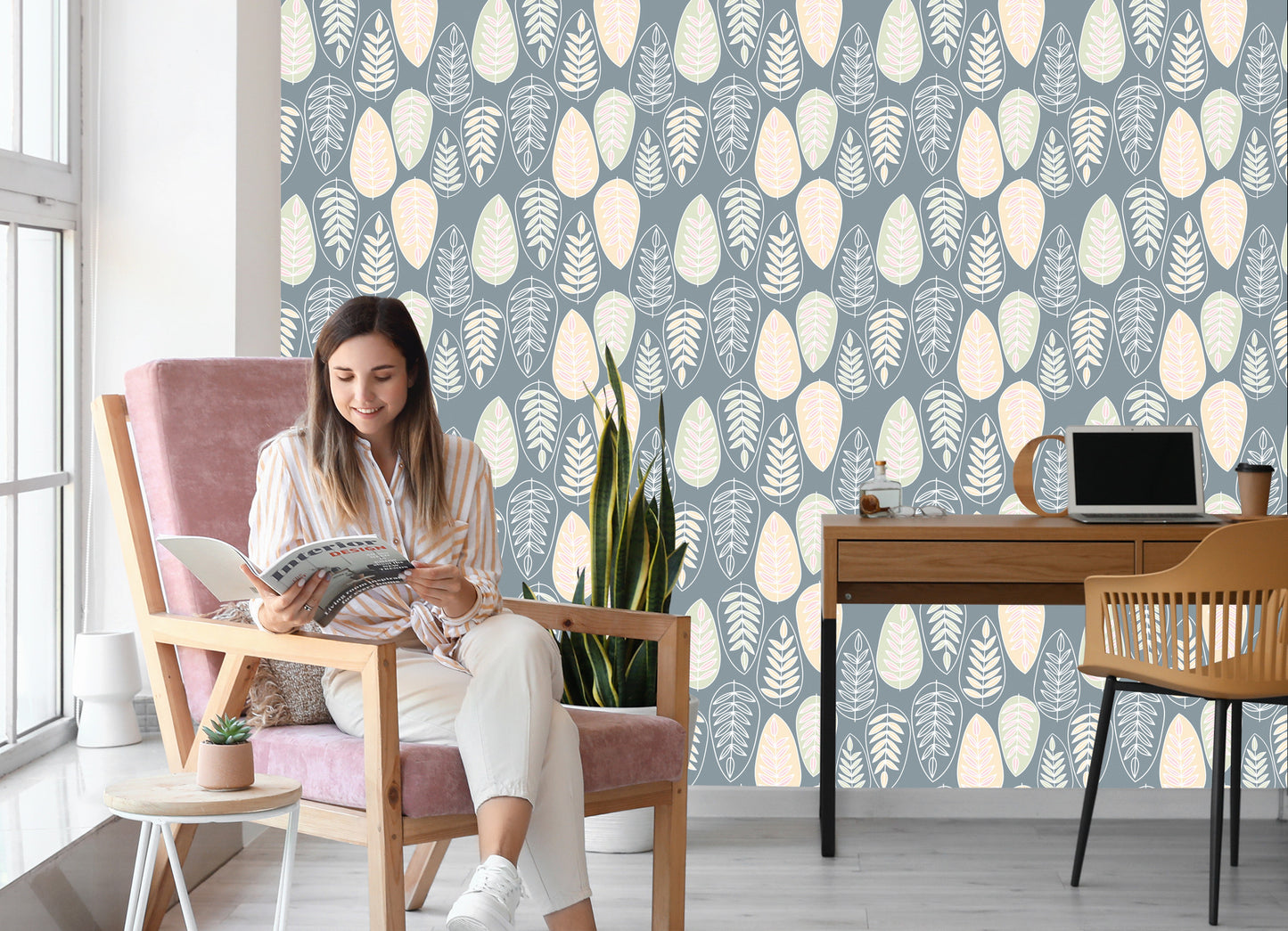Wallpaper Leaves In Scandinavian Style