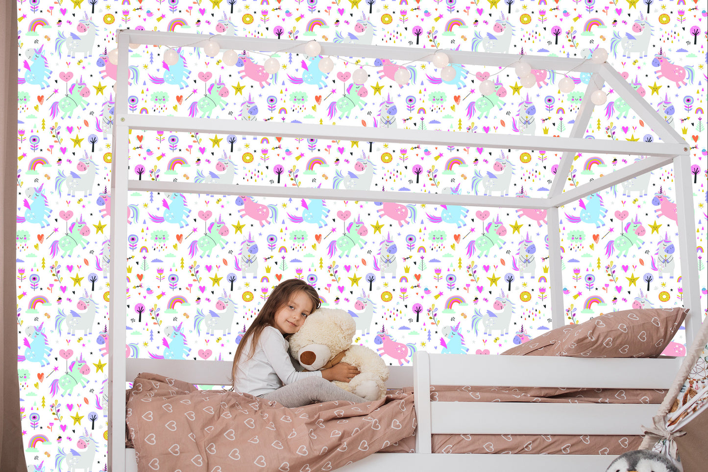 Wallpaper For Girls' Room Unicorns Flowers