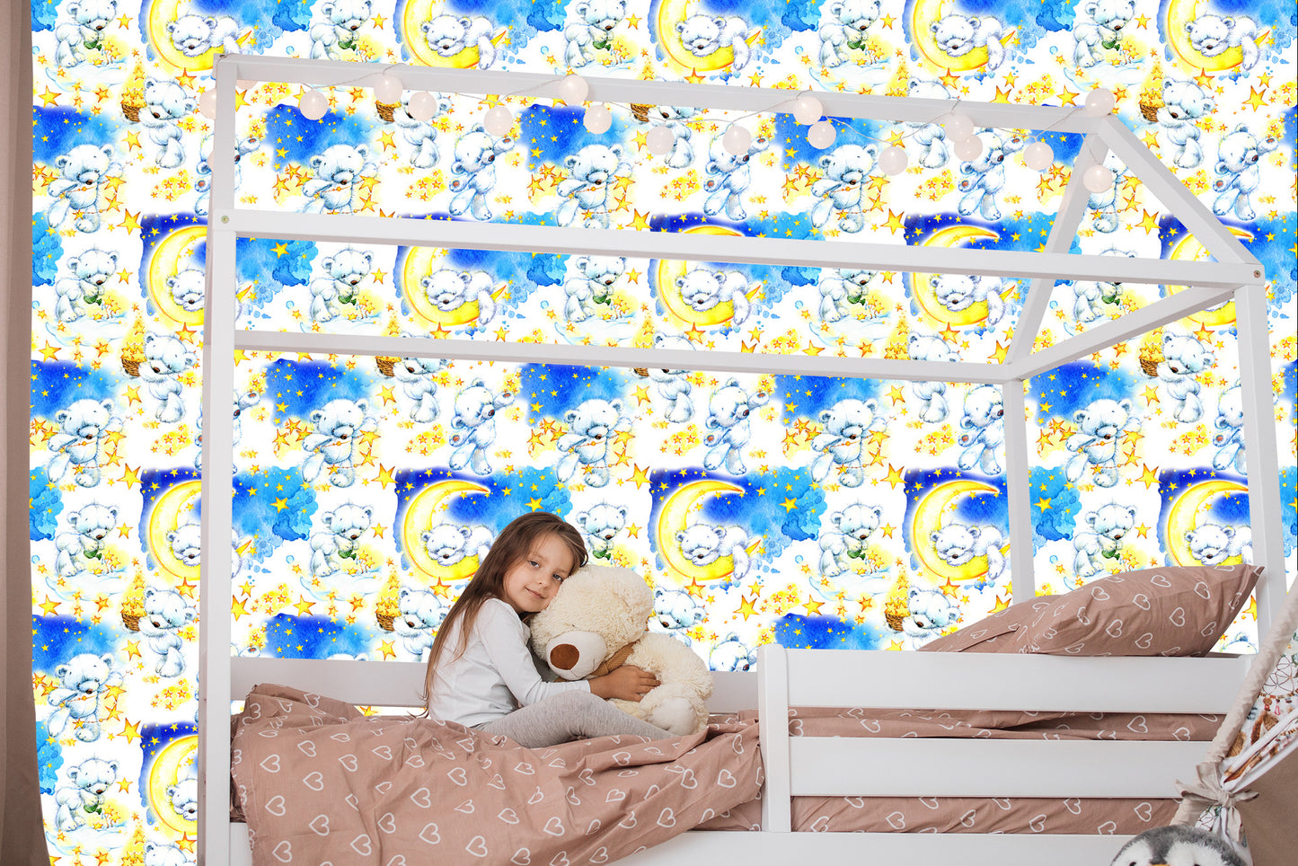 Wallpaper Teddy Bears For A Boy. Stars. Moons