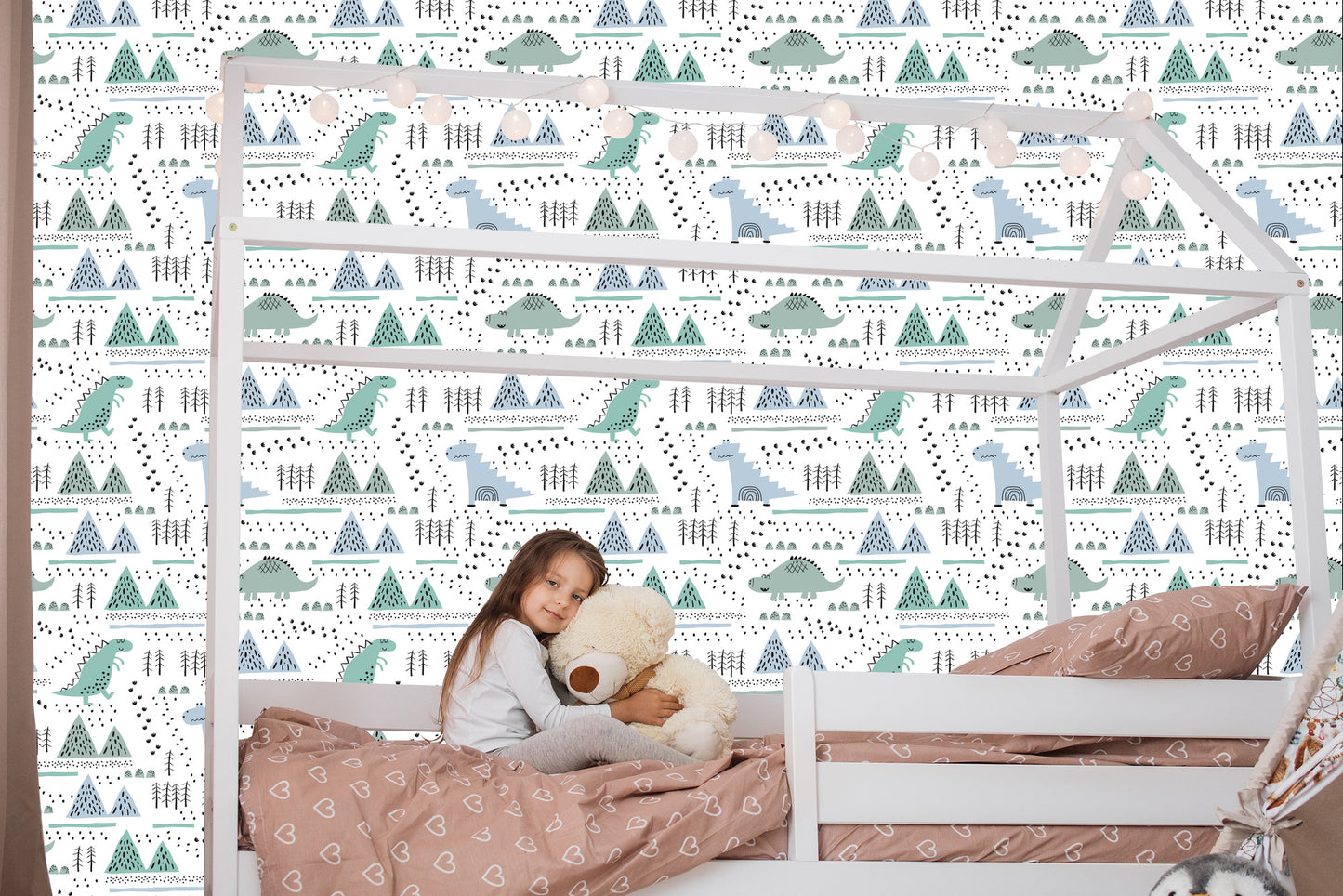 Wallpaper For Boy Mountain Tree Dinosaurs